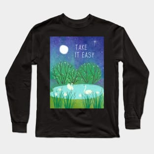 Peaceful Watercolor Night Nature Scene Long Sleeve T-Shirt